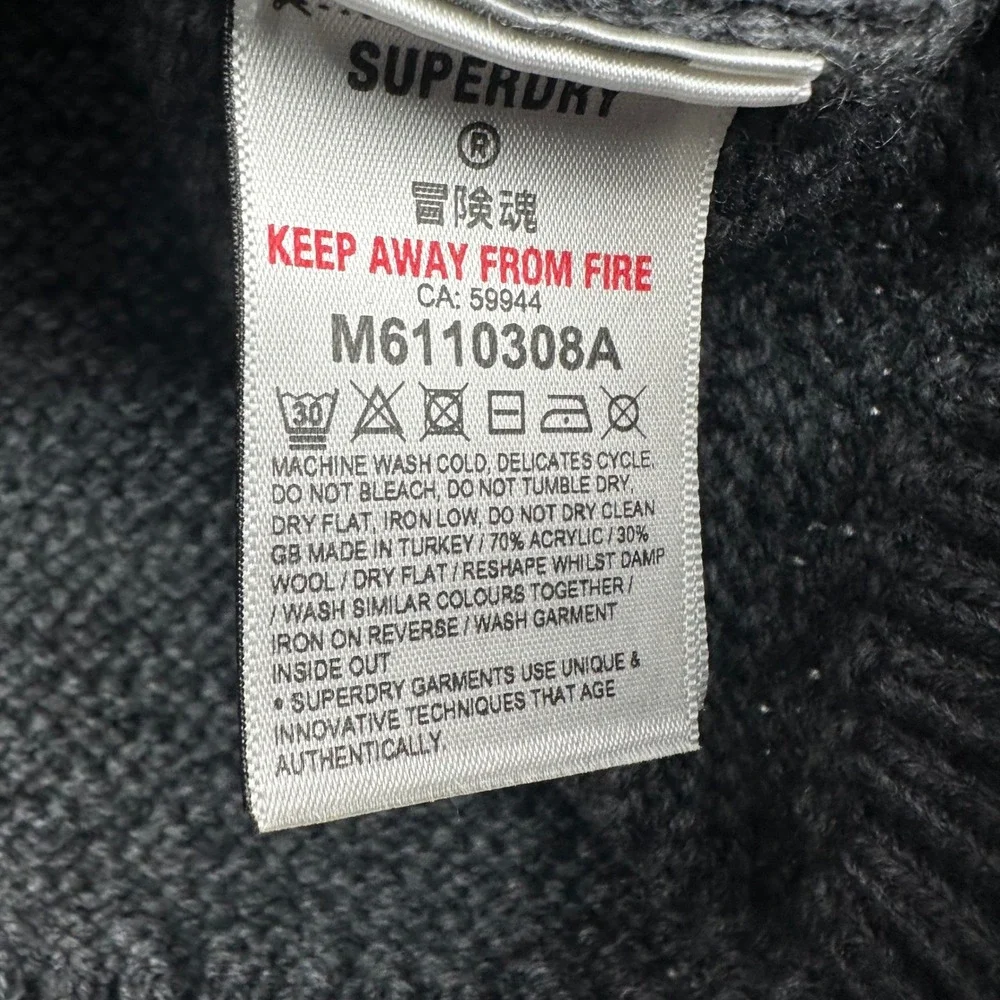Superdry Jacob Chunky 1/4 Zip Sweater Mens XL Grey Wool Blend M6110308A